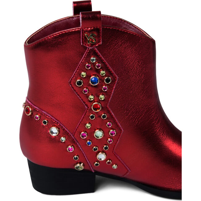 Miss Dallas Embellished Cowboy Boot, Red Metallic - Boots - 3