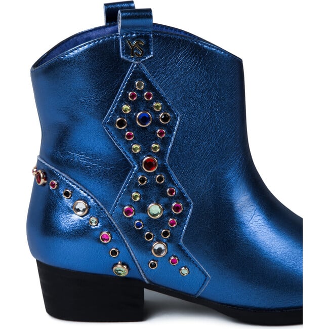 Miss Dallas Embellished Cowboy Boot, Blue Metallic - Boots - 3