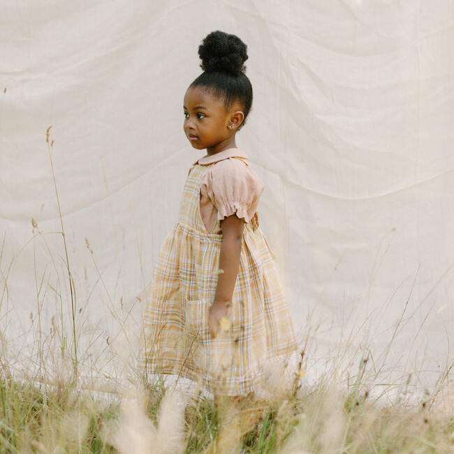 Conkers Pinafore, Hay Plaid Linen - Dresses - 3