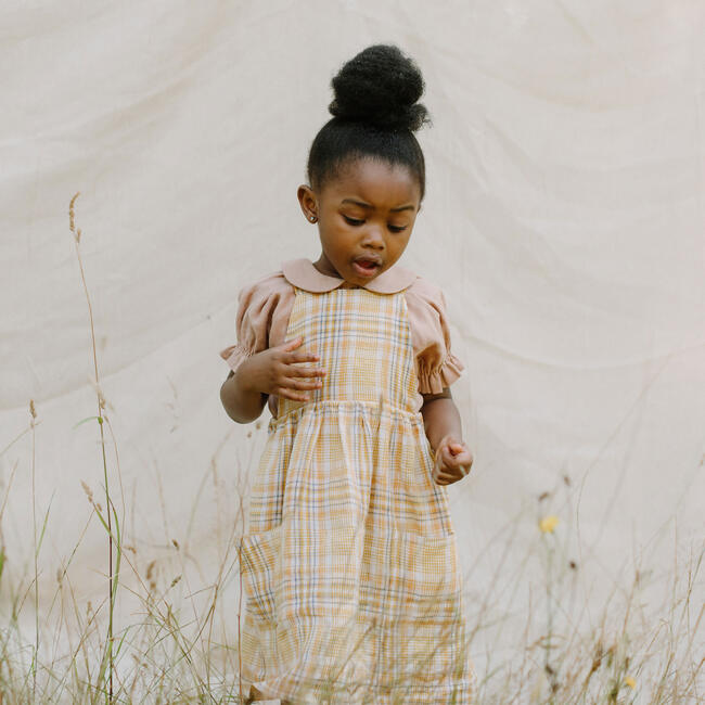 Conkers Pinafore, Hay Plaid Linen - Dresses - 5