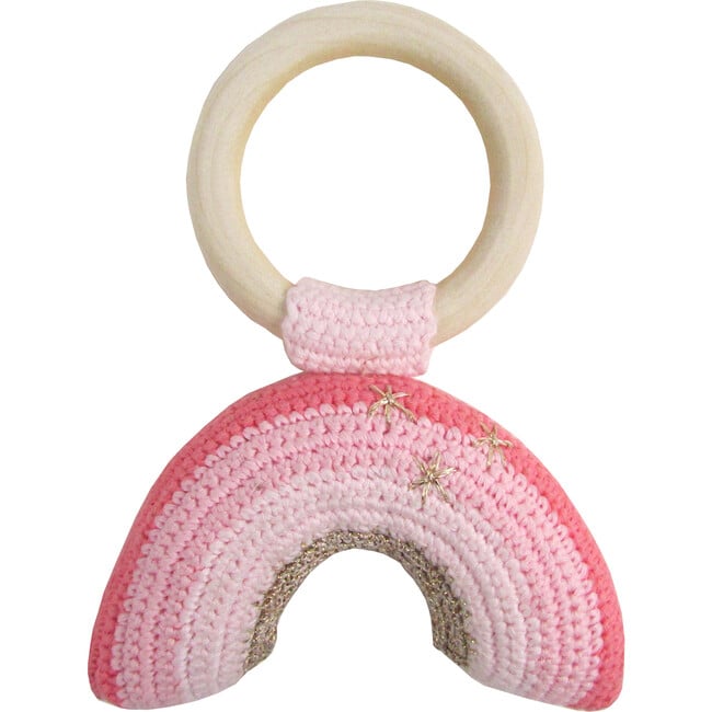 Crochet Pink Rainbow Ring Rattle Teether