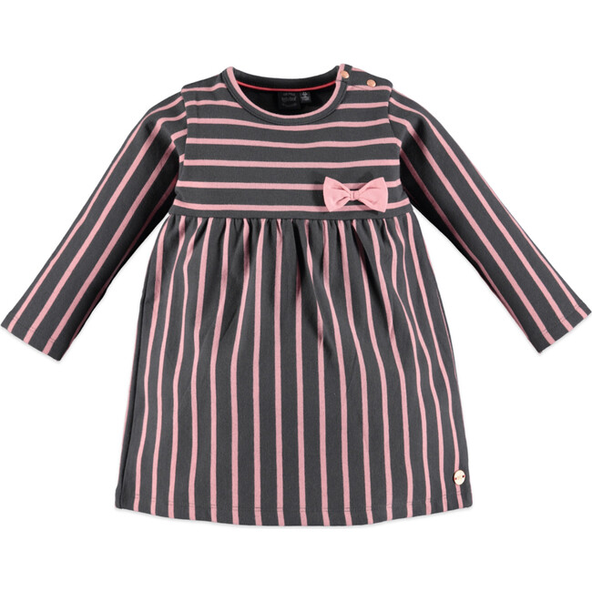 Striped Long Sleeve Dress, Grey & Pink - Dresses - 1