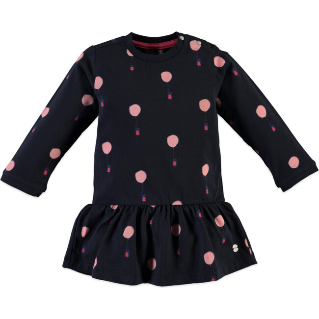 Balloon Print Dress, Navy - Dresses - 1