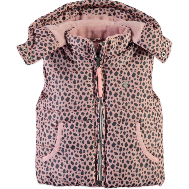 Printed Puffer Vest, Pink - Vests - 1