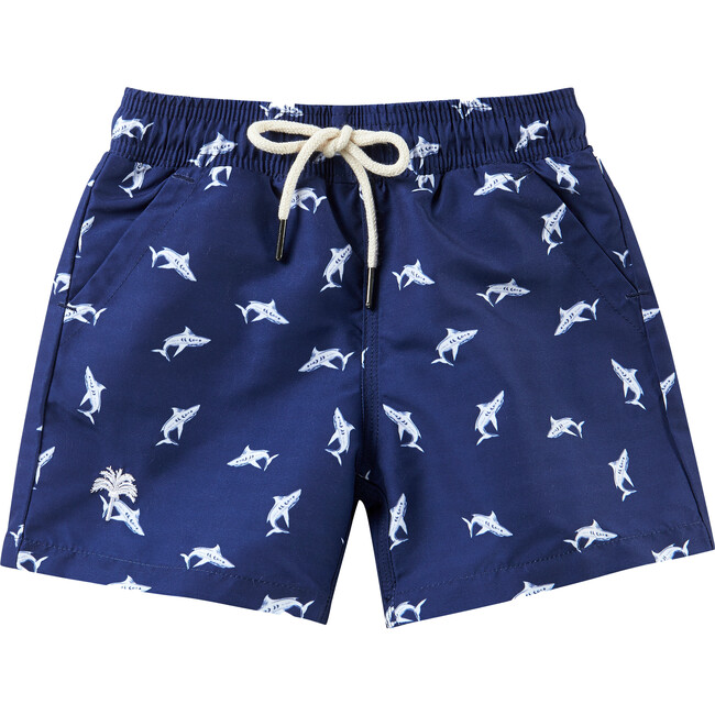 Shark Swim Trunks, Blue - Swim Trunks - 1