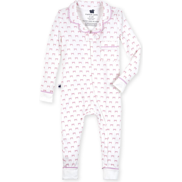 Footless Pajama Onesie, Pink Bows Paper Cape Rompers