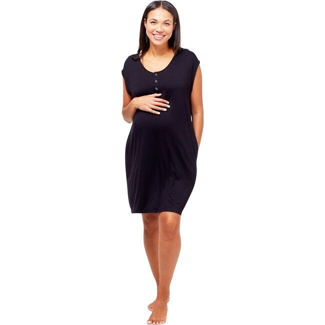 Women's Clementine Maternity + Nursing Nightie, Black - Pajamas - 1