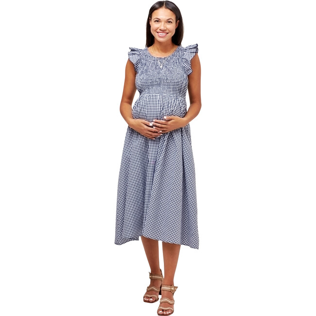 Women's Harper Smocked During + After Dress, Navy Gingham - Dresses - 5