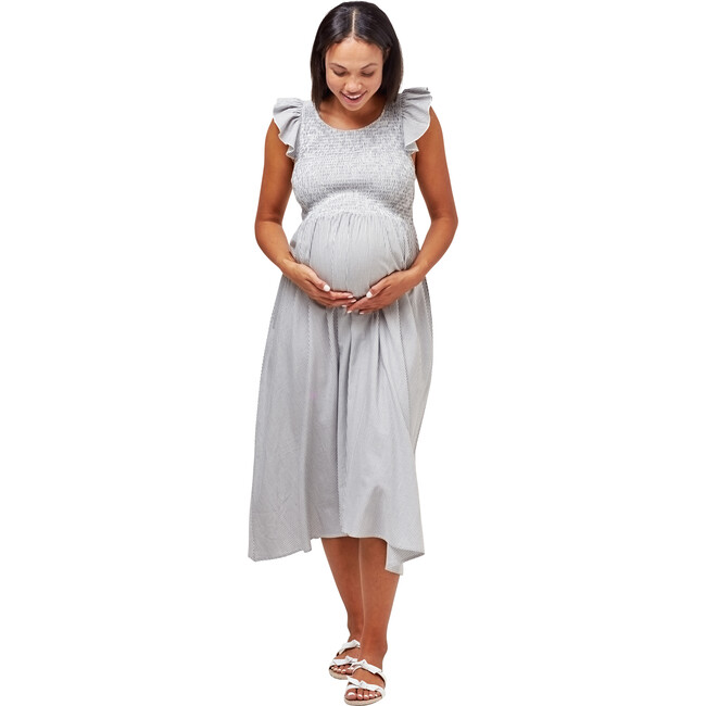 Women's Harper Smocked During + After Dress, Microstripe - Dresses - 5