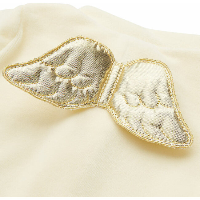 Angel Wing Gold Velour Sleepsuit, Cream - Onesies - 3