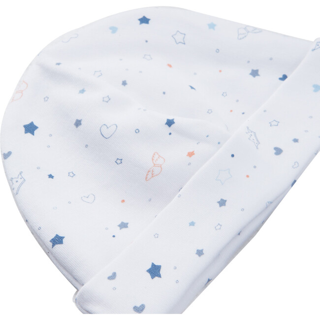 Star & Crown Print Hat Bib & Mittens Set in Blue - Hats - 4