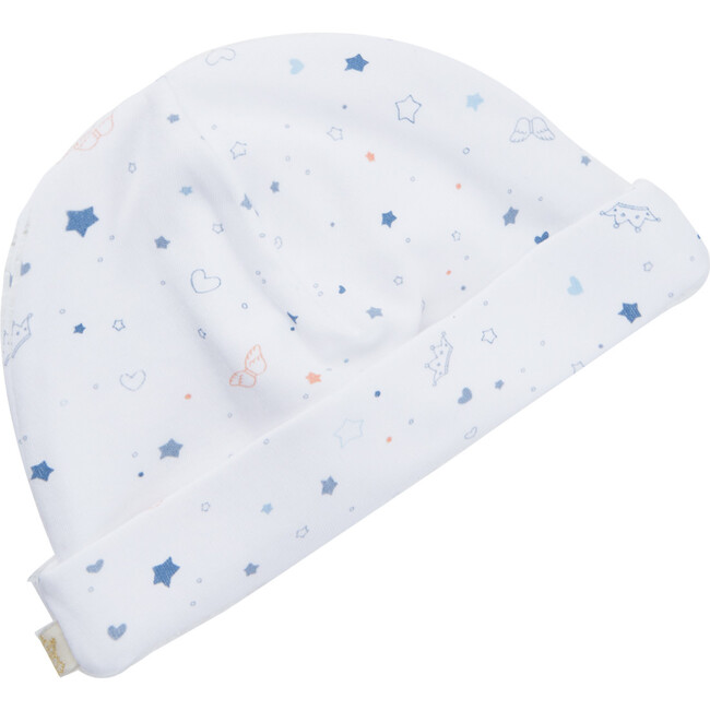 Star & Crown Print Hat Bib & Mittens Set in Blue - Hats - 8