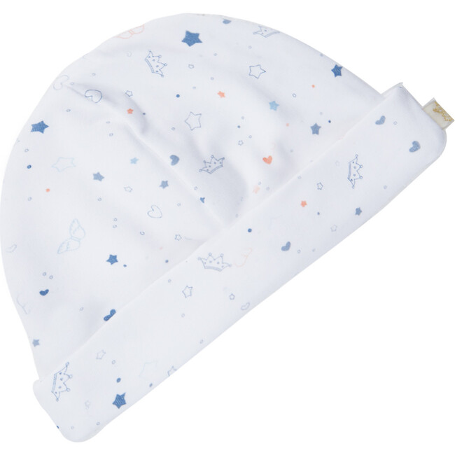 Star & Crown Print Hat Bib & Mittens Set in Blue - Hats - 9