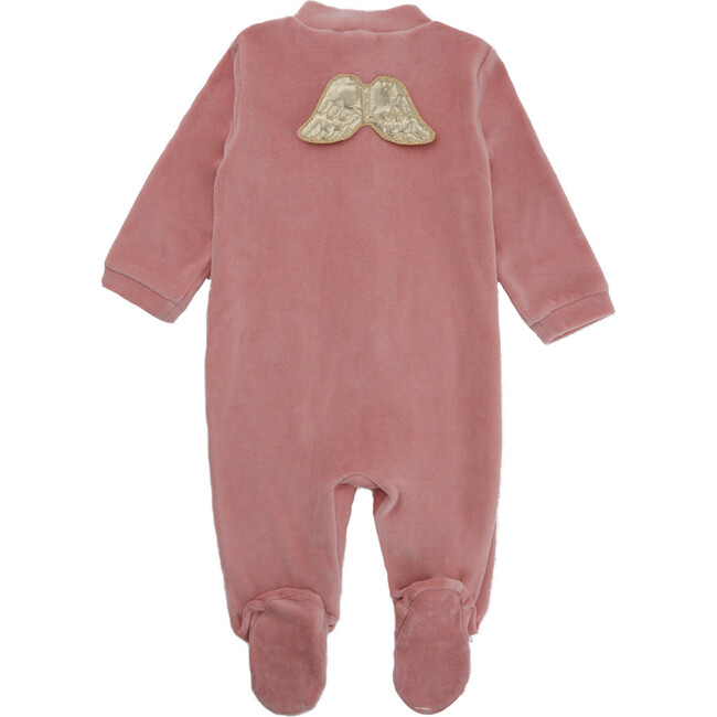Angel Wing Gold Velour Sleepsuit, Dusty Pink