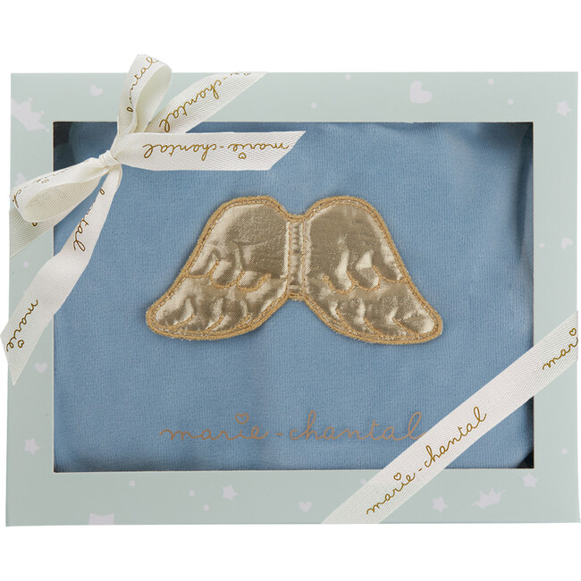 Angel Wing Gold Velour Sleepsuit, Dusty Blue - Onesies - 4
