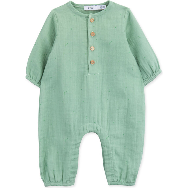 Newborn Organic Cotton Jumpsuit, Kiwi - Rompers - 1