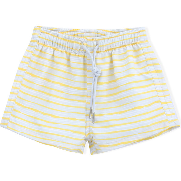 Baby Swim Shorts, Yellow Stripes Knot Swim