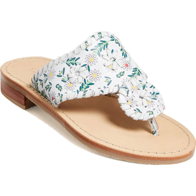Girls Jacks Flat Sandal, White Daisy