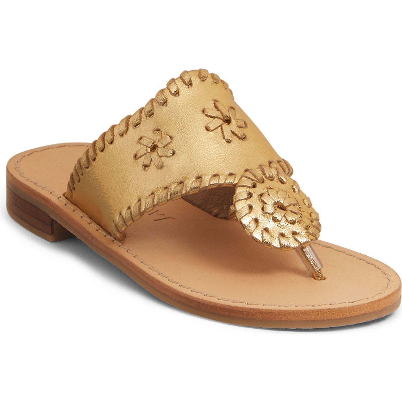 Girls Jacks Flat Sandal, Gold - Sandals - 1