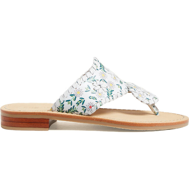 Girls Jacks Flat Sandal, White Daisy