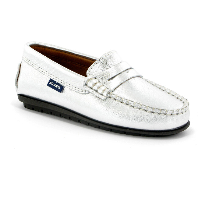 Penny Moccasins in Metallic Leather, Silver - Loafers - 2