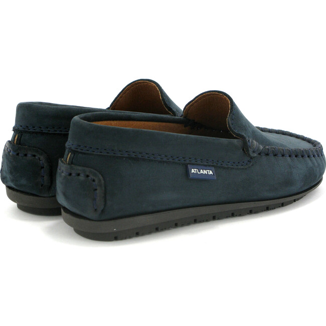 Plain Vamp Moccasins in Nubuck Leather, Navy - Loafers - 4