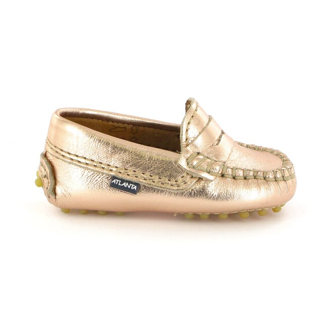 Baby Penny Moccasins in Metallic Leather, Rose Gold - Loafers - 1