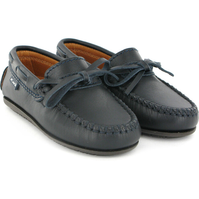 Laces Moccasins in Smooth Leather, Navy - Loafers - 3
