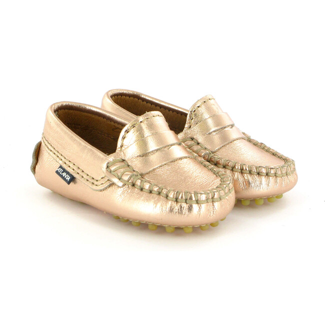 Baby Penny Moccasins in Metallic Leather, Rose Gold - Loafers - 3