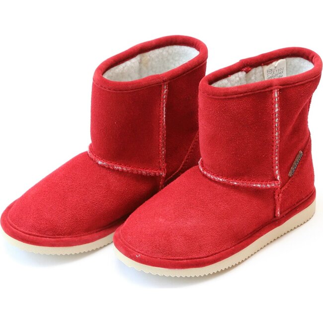 Noelle Suede Faux Shearling Short Boot, Red - L'Amour Shoes | Maisonette