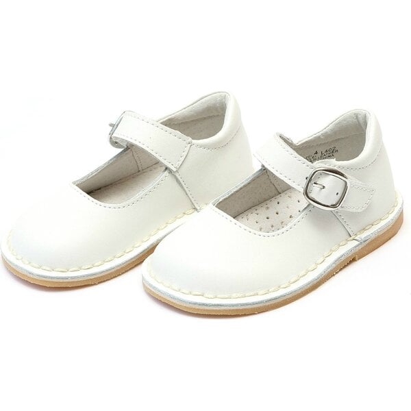 Grace Leather Stitch Down School Mary Jane, White - L'Amour Shoes ...