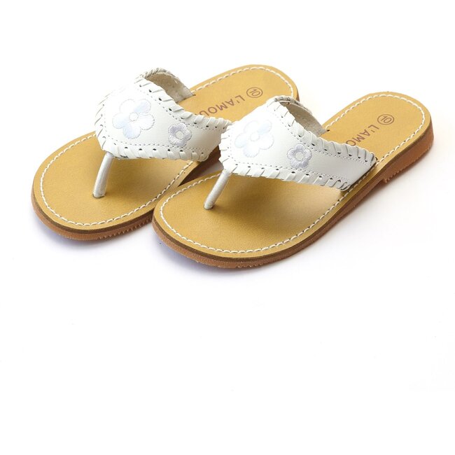 Jackie Whipstitched Thong Sandal, White - Sandals - 1