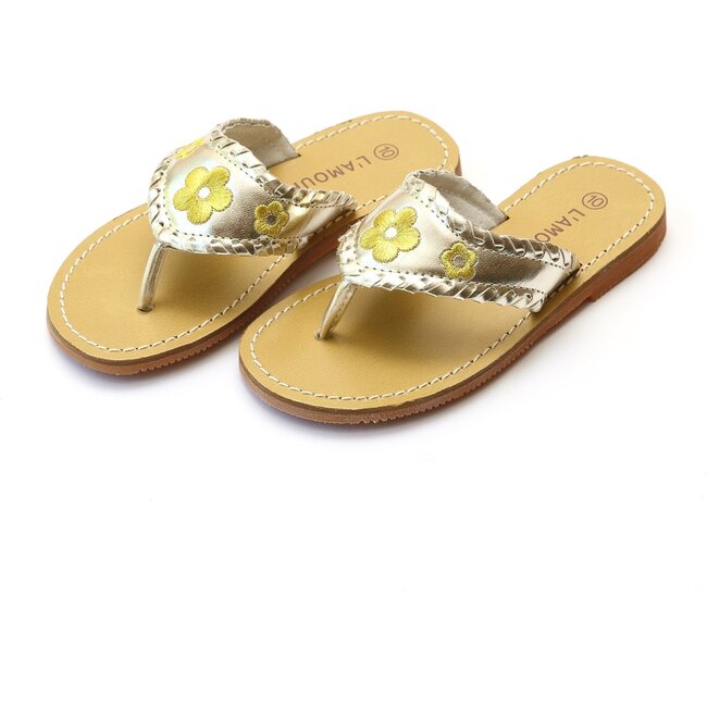 Jackie Whipstitched Thong Sandal, Gold