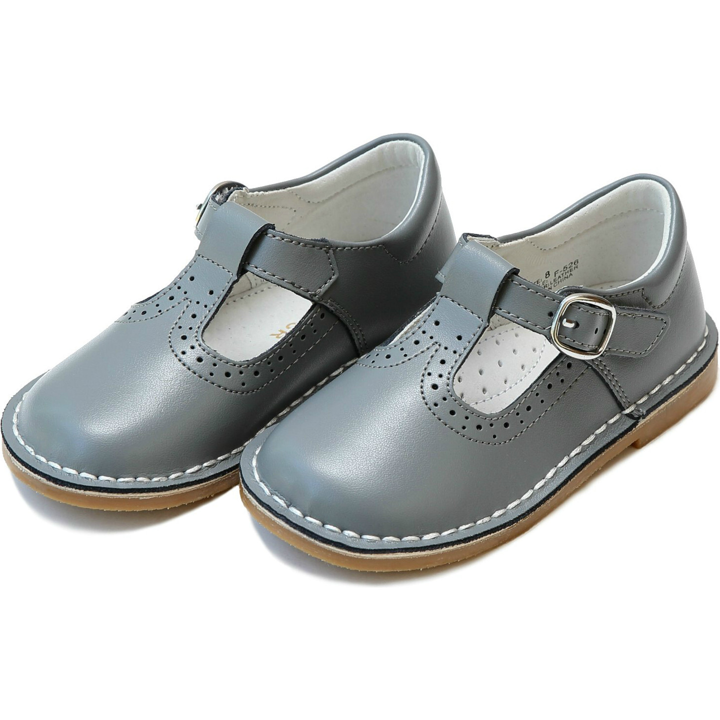 Frances T-Strap Perforated Mary Jane, Grey - Mary Janes - 1