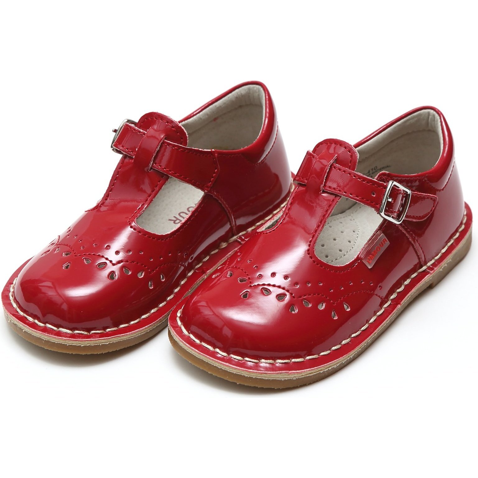 Red patent t store bar shoes