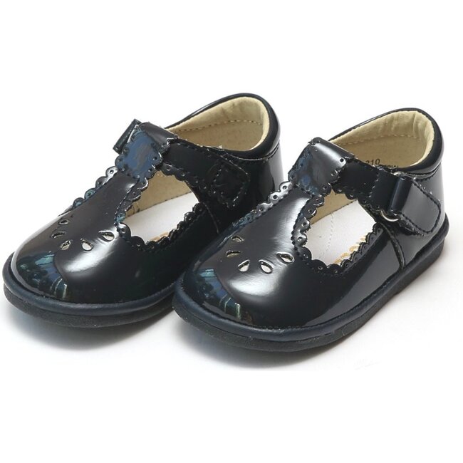 Baby Dottie Scalloped T-Strap Patent Mary Jane, Navy - Crib Shoes - 1