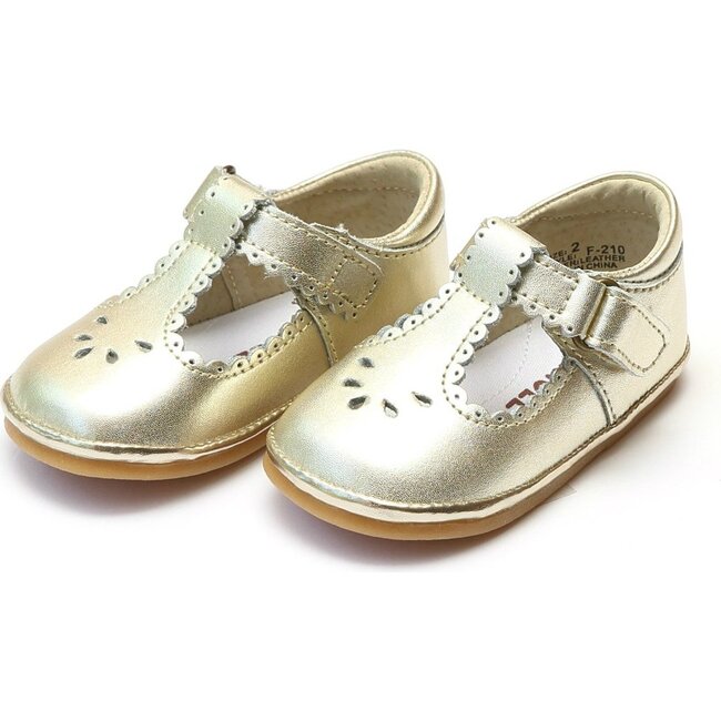 Baby Dottie Scalloped T-Strap Metallic Mary Jane, Gold - Crib Shoes - 1