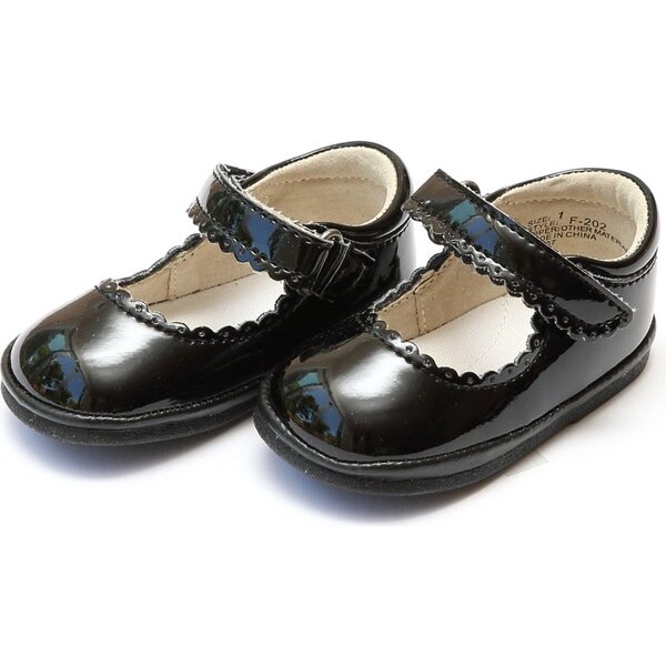 Baby Cara Scalloped Leather Mary Jane, Patent Black - Angel Shoes Shoes ...
