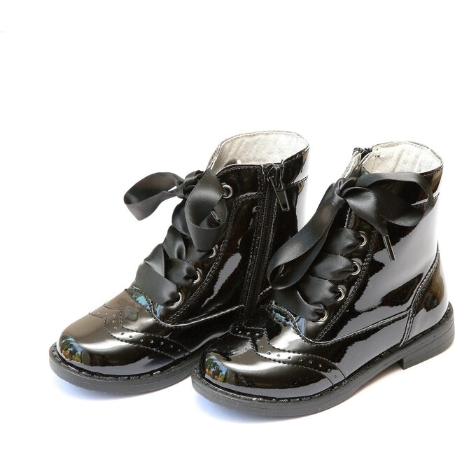 Stella Patent Wingtip Mid Boot, Black - L'Amour Shoes | Maisonette