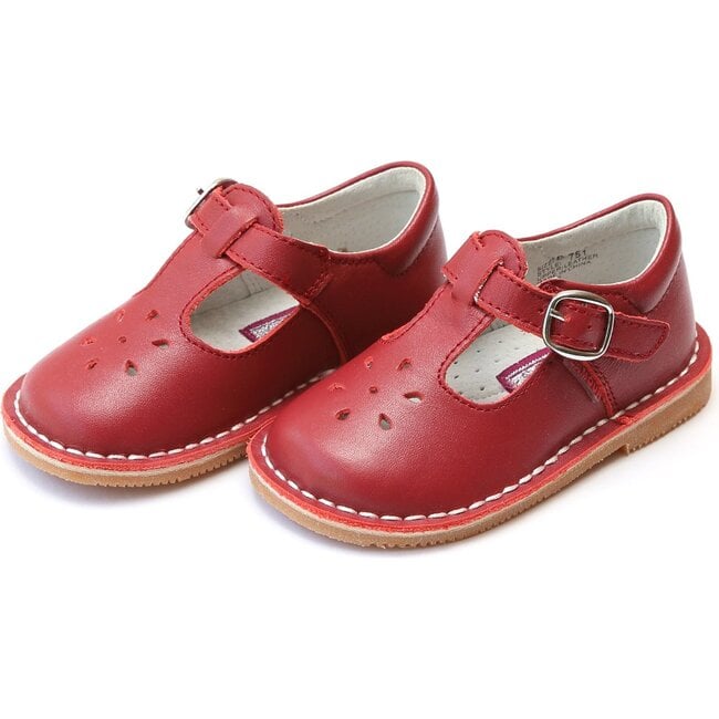 Joy Classic Leather Stitch Down T-Strap Mary Jane, Red