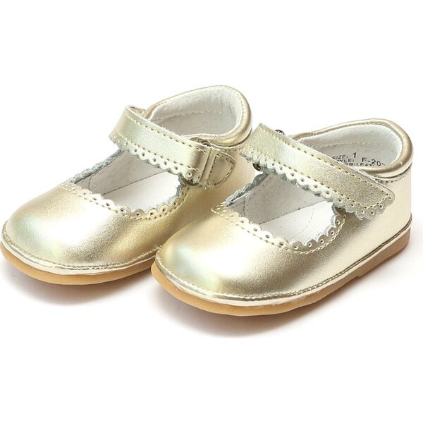 Baby Cara Metallic Scalloped Leather Mary Jane, Gold - Angel Shoes ...