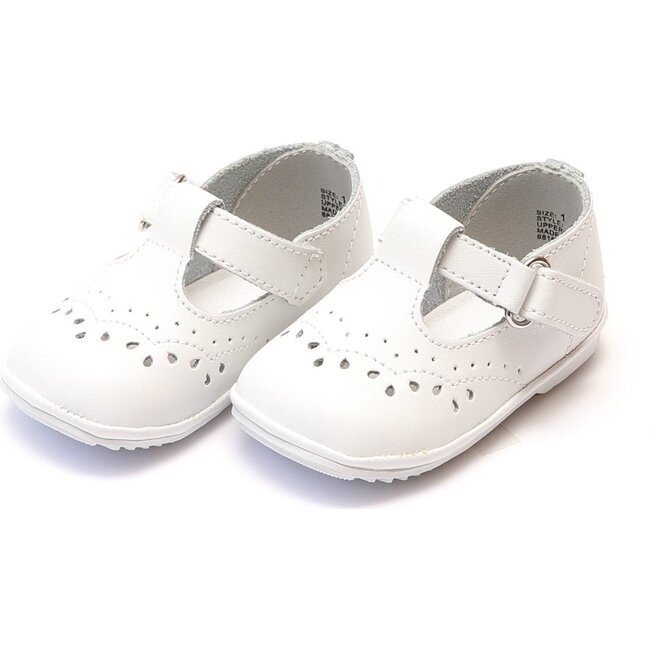 Baby Birdie Leather T-Strap Stitched Mary Jane, White