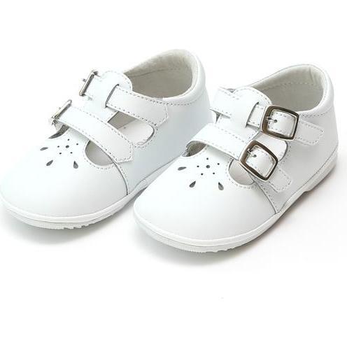 Hattie Double Buckle Leather Mary Jane, White (Baby)