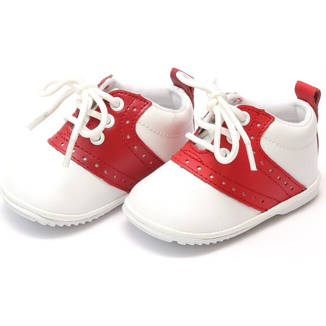 Baby Austin Leather Saddle Oxford Shoe, White/Red