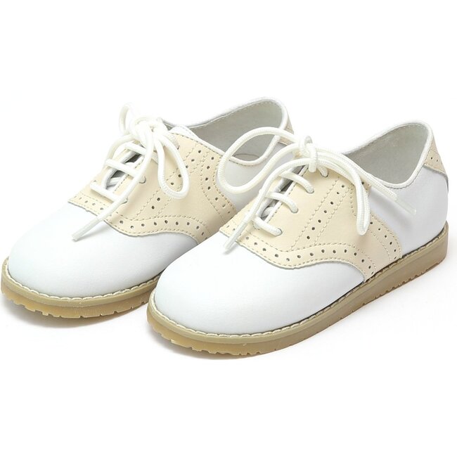 Luke Two Tone Leather Saddle Shoe, White/Beige - L'Amour Shoes | Maisonette