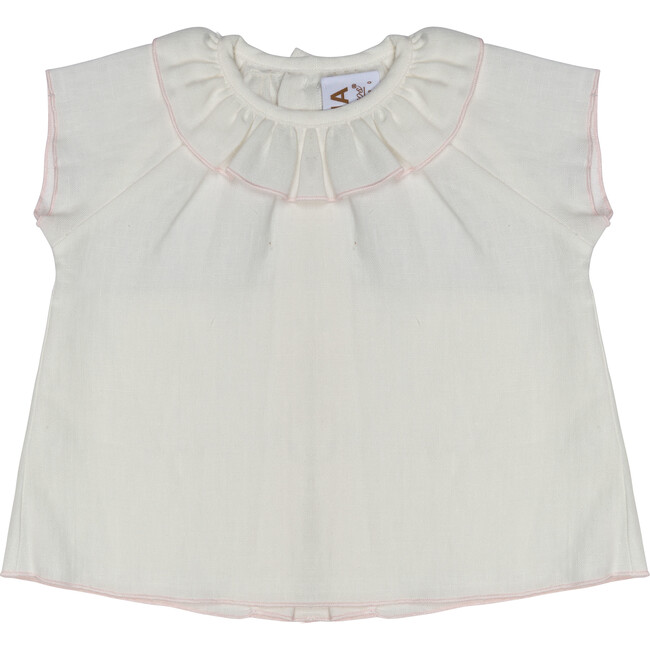 Granada Blouse, White & Pink Piping