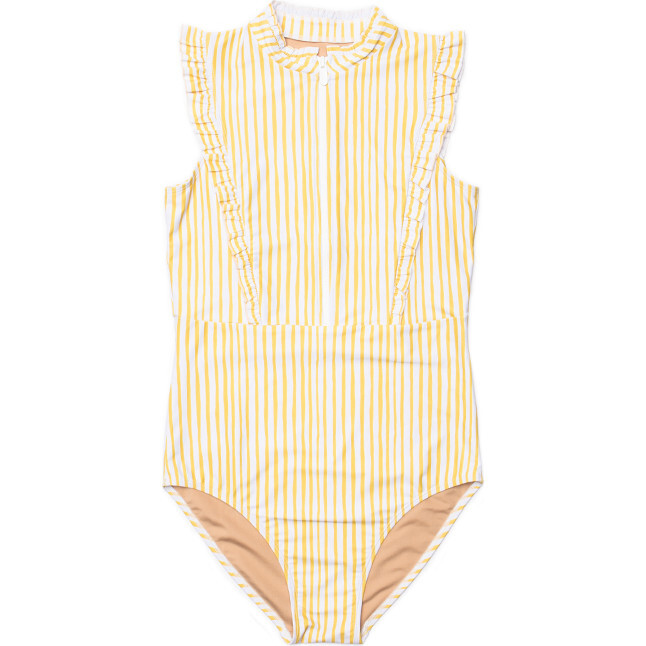 Women's Bella Sleeveless Ruffle One Piece Swimsuit, Lemon Stripe - One Pieces - 1