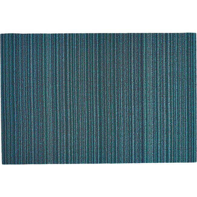 Skinny Stripe Shag Floor Mat, Turquoise