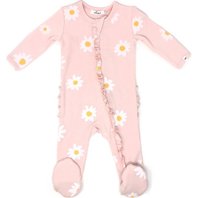 Zipper Ruffle Footie, Baby Rib - White Daisies - Pale Pink - Oh Baby ...