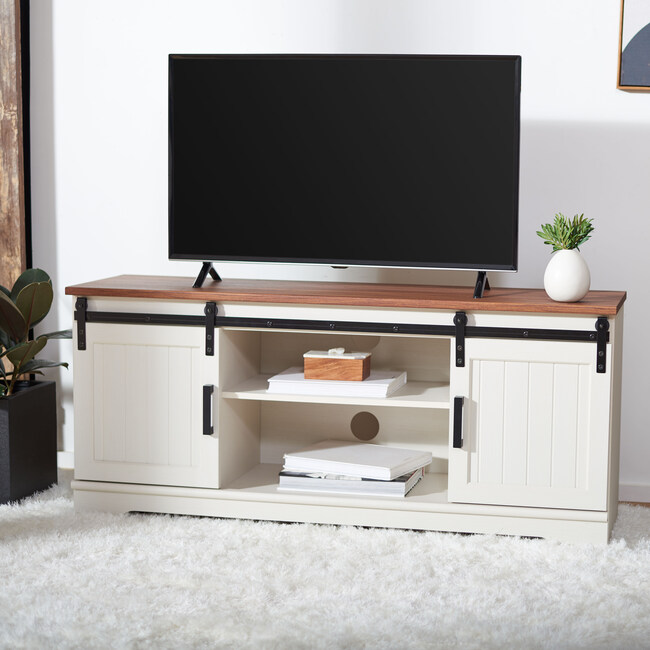 Braelynn Media Stand, Cream/Wood - Accent Tables - 2